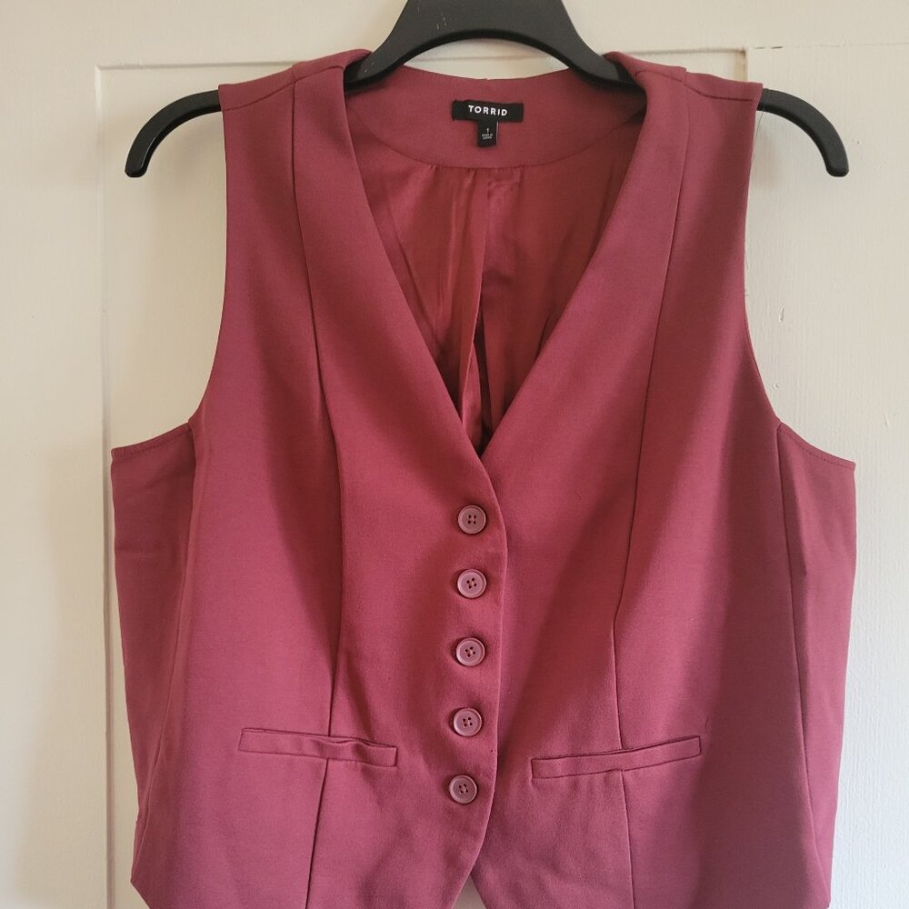 TORRID Size 1 Gabardine Maroon Mauve VEST 14/16 Business Workwear Suit
